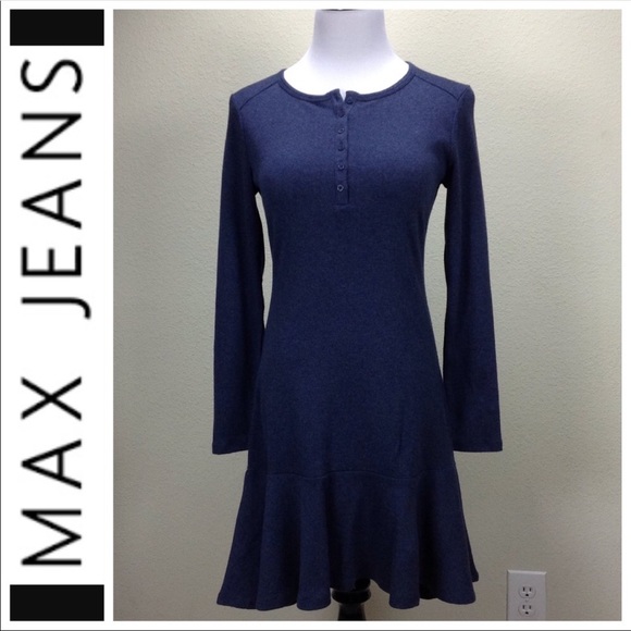 Max Jeans Dresses & Skirts - NWT Max Jeans Blue Long Sleeve Cotton Skater Dress